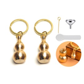 CODEKALA ひょうたんキーホルダー スタッシュジャーキット 真鍮製 防水 小型ピルホルダー スプーン 金属製ミニ漏斗 アウトドア 旅行 キャンプ用, ブラス, Small