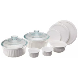 CorningWare French White 10-Pc Ceramic Bakeware Set with Lids, Chip and Crack...