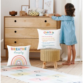 KRHFG Boho Rainbow Classroom Mental Health Pillow Covers 18x18, School Counselor Office Must Haves, Self Love Throw Pillow Covers for Therapy Office Calming Classroom Decor, Set of 2 Double-Sided