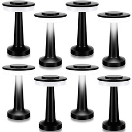 VIHOSE Set of 8 LED Portable Cordless Table Lamp with Touch Sensor 3 Color Stepless Dimming Rechargeable Battery up to 15 Hours Cordless Lamp Table Light Wireless Lamp for Kids Nursery (Black)