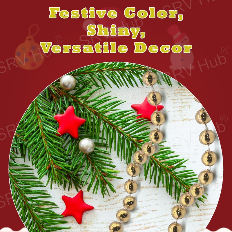 Christmas Bead Chain 10M, Luxury Plastic Garland, Xmas Tree Hanging