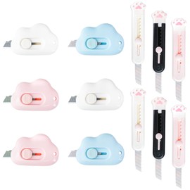 WATUNID 12 Pcs Mini Box Cutter, Retractable Cloud Shaped and Cat Paw Letter Opener Slide Open, Cute Art Utility Knife Kawaii Envelope Slitter, Portable Small Pocket Package Opener Paper Cutter