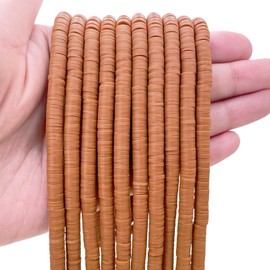 QiQnHngD 10 Strands Clay Bead, Heishi Beads for Bracelet Stack, Earth Tone Clay Beads for Adults, Flat Clay Beads Kit for Friendship Bracelets, Neutral Clay Beads Bracelet Making Kit(Terracotta)