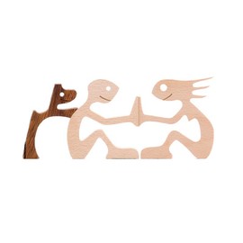 AIMALL Handmade Wooden Statue, Sitting Woman and Dog, Carved Wood Decor Craft, 7.5x5x0.4 Inches, Natural Wood Colour, Rustic Home Decoration