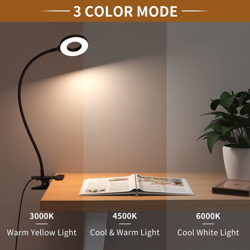 iZELL Desk Lamp, LED Reading Light with Clamp, 3 Color
