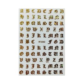 Generic Art Old English Letters Latin Nail Decals Sticker Xf3262 Laser Gold Nail Wraps Stickers Manicure Supplies for Women Nails Full Long Lasting Easy Apply and Remove