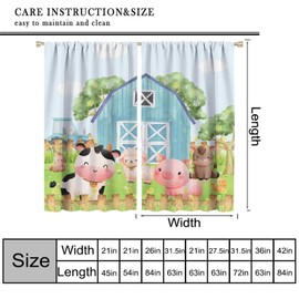 Mchenxin Cartoon Blue Barn Curtains for Girls, Cute Farm Animals Cows Pigs Spring Farmland Flower Leaves Blue Truck Tractor Print Window Drapes for Kids Bedroom Living Room, 42x45in (No Blackout)