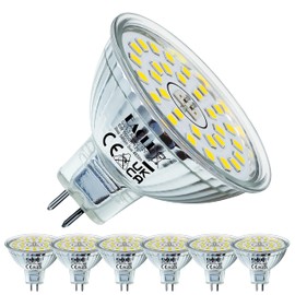 EACLL GU5.3 LED Cool White 6 W Replaces 50 W Halogen MR16 Bulb, Pack of 6, 595 Lumen 6000 K Bulb, AC/DC 12 V Flicker-Free Spotlight, Beam Angle 120 Degree Spot, Non-Dimmable Reflector Lamps