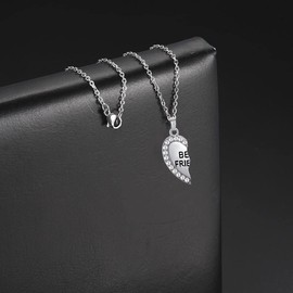 ODETOJOY Silver Rhinestone Broken Heart Best Friends Necklace for 2 Girls Cracked Heart Double Sided Friendship Pendant BFF Necklace