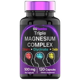 Suplemento triple complejo de magnesio 500 mg: glicinato de magnesio, citrato y óxido - 120 cápsulas (suministro de 4 meses!) | 1 porción de cápsula proporciona un 125% de valor diario | Sin OMG,