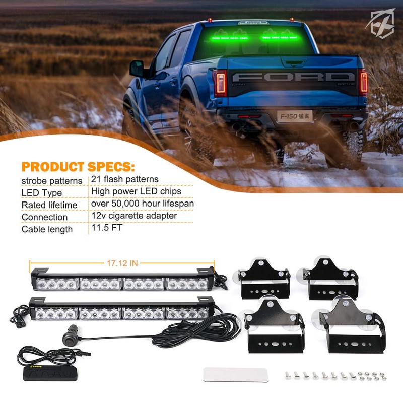 Xprite LED Emergency Traffic Advisor Dual Strobe Light Bar, w/Control