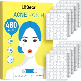 LitBear Acne Patch Bulk (480 Patches 3 Size) Pimple Patches for Face, Hydrocolloid Spot Stickers for Zits and Blemishes, Suitable for All Skin Types