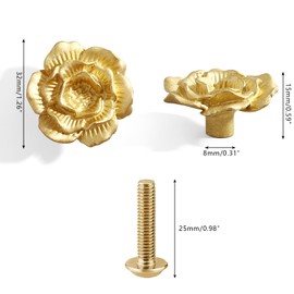 Pack of 4 European Cupboard Knobs, Cabinet Handles with Screws, Golden Furniture Knobs, Cupboard Single Hole Handle, Brushed Brass Cabinet Handles, for Kitchen Cabinets, Drawers, Chests, Furniture