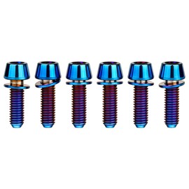 Wanyifa Titanium Ti Allen Hex M5x16 18mm Tapered Head Bolt with Washer Screw for Bicycle Stem Parts Pack of 6 (Burnt Blue, M5x16mm)