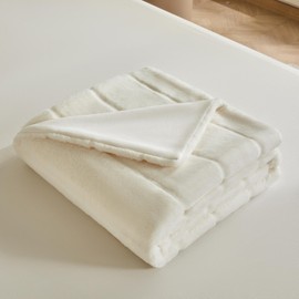 Sophia & William Cream White Faux Rabbit Fur Throw Blanket, Micro Mink Dual-Sided Soft Blankets, Warm Fuzzy Fluffy Blanket for Couch Bed Sofa, Machine Washable, 50" x 60"