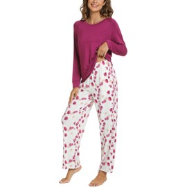 GYS Women's Pajama Sets Long Sleeve Sleepwear Comfy 2 Piece Ladies Pj Sleep Set, Viscose Made from Bamboo,Purple,Large