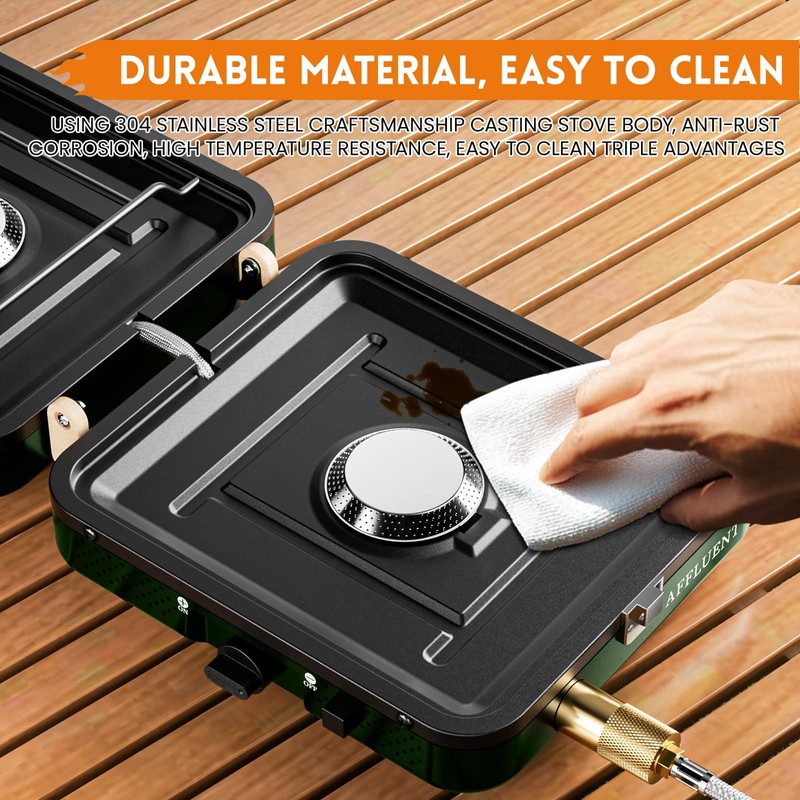 AFFLUENT 2 Burner Propane Camping Stove with Grill and Storage