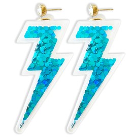 Lightning Bolt Earrings w/Glitter Sparkle Sequins Inside (Light Blue)