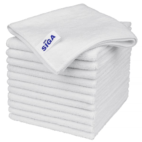 MR.SIGA Microfiber Cleaning Cloth, Commercial Towel Kitchen Cleaning Car Wash Cloth Cloth Cloth 12 Pack, White, Size 32 x 32 cm