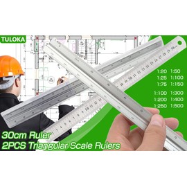 Tuloka Triangular Scale Scale 12 Scale Ruler for Architectural Drawing 1/20 1/25 1/50 1/75 1/100 1/150 and 1/100 1/200 1/250 1/300 1/400 1/500