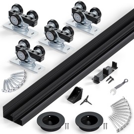 SMARTSTANDARD 72"/6FT Ceiling Mount Bypass Sliding Door Hardware Kit for Cabinet Closet, Double Pocket Doors Hardware with Finger Pull, Smoothly and Quietly, Fit 36.5" Wide Door Panel, No Door, Black