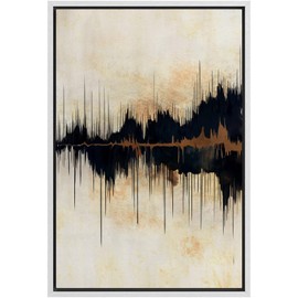 SIGNFORD Framed Canvas Print Wall Art Soundwave-Inspired Black and Beige Abstract Illustrations Modern Art Decorative Relax/Calm for Living Room, Bedroom, Office - 16"x24" White