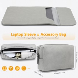 HYZUO 15 Inch Laptop Sleeve Bag for MacBook Air 15.3/15 M3/M2 Chip A3114 A2941 2023-2024, 15-inch Surface Laptop 7/6/5/4/3, MacBook Pro 15 A1990 A1707 2016-2019, Faux Suede Leather Case, Light Grey