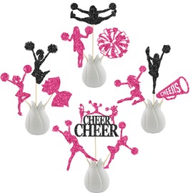 Cheerleading Centerpiece Sticks 18PCS Cheer Squad Gymnastics Birthday Party Decorations Glitter Rose Red Cheer Dance Table Centerpieces for Cheerleading Sport I Love Cheer Party Supplies
