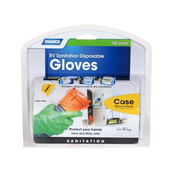 Camco Durable All Purpose RV and Camper Disposable Sanitation Gloves - Will Grip in Wet or Dry Conditions | Green Latex Gloves - 100 Pack (40285)
