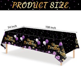 Breling 3 Pack Birthday Party Supplies Confetti Sprinkles Happy Birthday Tablecloths Starry Table Covers for Kids Adults Birthday Party Decorations, 54 x 108 Inches (Purple and Black)