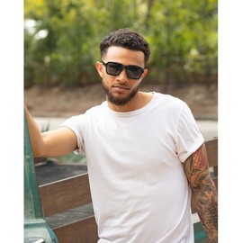 Blue Planet Memphis Square Sunglasses for Women or Men - Unisex Trendy Fashion Frame, Polarized Glasses, Grey, One Size