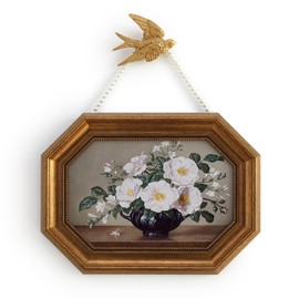 Zelvix Gold Framed Canvas Wall Art Vintage Decor, Roses Classical Oil Painting Prints,8"x12" Picture Frame for Living Room Bathroom Kitchen Bedroom