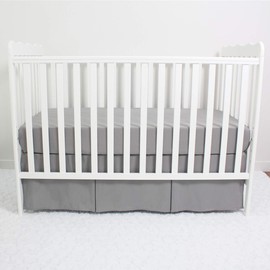 CaSaJa Microfiber Baby Crib Skirt with Box Pleated Long Sides, Soft Breathable Dust Ruffle Fits Standard Crib and Toddler Bed, Neutral Color for Baby Boys and Girls, 14 inches Drop, Grey