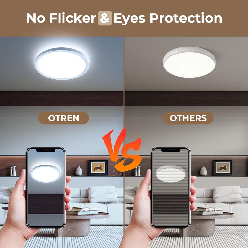 OTREN LED Flat Ceiling Light, 6500 K Round Bathroom Lamp,