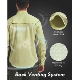 Haimont Mens Hiking Fishing Shirts Long Sleeve UV Protection UPF 50+ Quick Dry Camping Travel Shirts Light Khaki 2XL