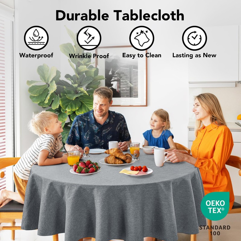 Deconovo Faux Linen Wipable Tablecloth, Table Protector for Party, Garden