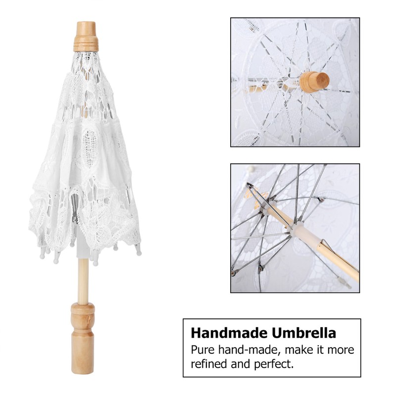 Handmade Lace Flower Embroidery Parasol Wedding Bride Photography Umbrella White