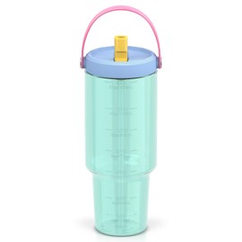 Luxgola 50 oz Tritan Plastic Tumbler with Flip Straw Lid and Top Handle, Reusable Clear Water Bottle with Time Marker, 100% Leak Proof, Fits in Car Cup Holder, BPA-Free Iced Coffee Cup - Teal