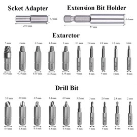 Screw Extractor Set, 22 Pieces Damaged Screw Remover Set, HSS Magnetic Extension Bit Screw Remover Set with 10 Sizes, Separate Drill and Extraction Inserts for Broken Screw