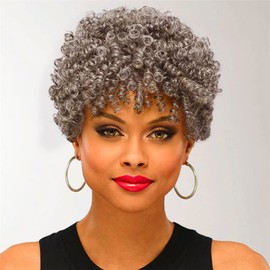 MIMAN 3 Packs 10 Inch Short Curly Crochet Hair for Black Women 6MM Toni Curl Crochet Braids Synthetic Hair TWA Crochet Tapered Cut for DIY Mohawk Ponytail Bun Afro Braided Dreadlock Wigs(Silver Grey Mixed Black)