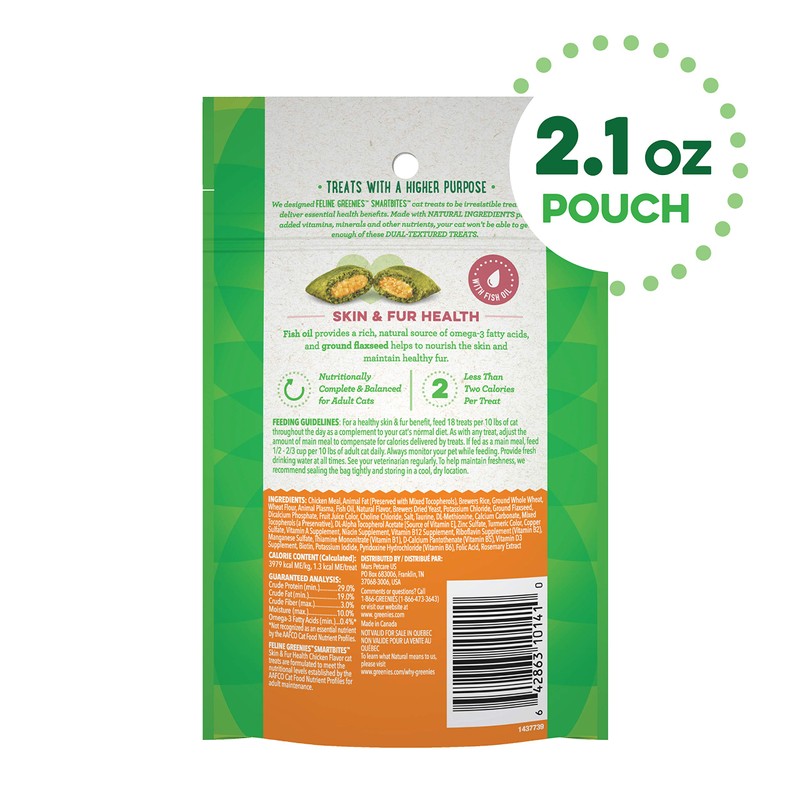 Greenies Feline SMARTBITES Healthy Skin and Fur, Chicken & Salmon