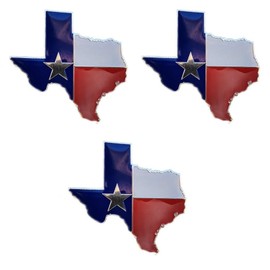 Set of Three- 2.3" Texas Flag in Shape of Texas State Edition Emblem Decal Longhorn Lone Star Metal Badge Universal StickOn FITS Chevy Silverado Suburban Tahoe Sierra Ford F150 Ranger F-150 Dodge Ram