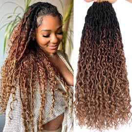 Samtress 18 Inch New Goddess Locs Crochet Hair 8 Packs Curly Faux Locs Synthetic Hair Pre-looped Bohemian Soft River Locs Crochet Hair Synthetic with Curly Ends for Black Women (#1B/30/27)