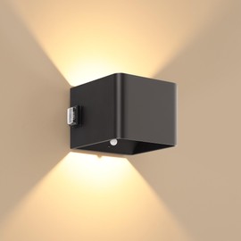 LUTEC Motion Sensor Wall Light, 5000mAh Rechargeable Battery Powered Wall Lamp, Two Adjustable Modes, Waterproof, Wireless LED Up and Down Wall Sconce for Living Room, Hallway, Bedroom-Black