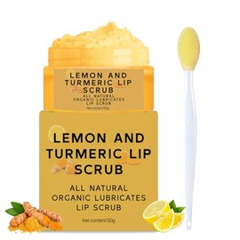 Turmeric Lemon Lip Scrub for Dark Lips with Brush, Turmeric lip Exfoliator with Aloe Vera, lip Scrubber Exfoliator for Dark, Dry, Chapped LiPs, Reduce Fine Lines, Hydrate LIp exfoliator Scrub (1 PCS)