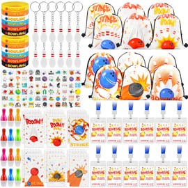 BOIKOKY 84Pcs Bowling Party Favors for Kids - Bowling Birthday Party Decorations and Supplies with Drawstring Bags, ID Badges, Tattoos, Keychains, Fun Bowling Goodie Bag Fillers for Boys and Girls