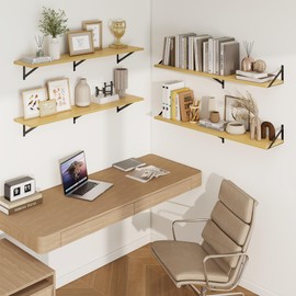 Axeman Deep Floating Shelves for Wall - 48 Inch Wide x 10 Inch Deep Floating Shelves Set of 2 -Oak Wide Wall Shelves for Living Room Bathroom Bedroom