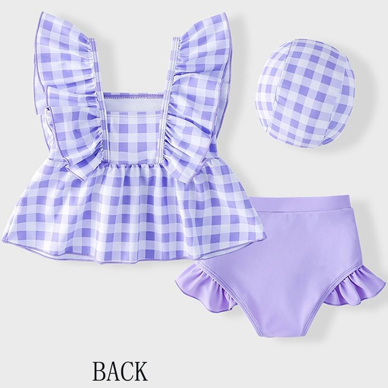 [AILITI] キッズ 水着 女の子 セパレート 3点セット 子供用水着 ノースリーブトップス ショートパンツ フリル