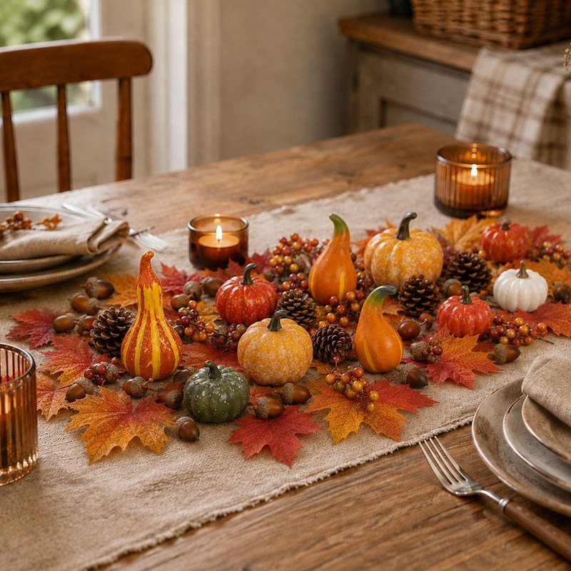 Autumn Pumpkin Decorations,Artificial Fall Maple Leaves Thanksgiving Decor
