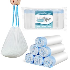 60 Count Cat Litter Box Liners for Drawstring Closure, Heavy Duty Leak-Proof, Tear-Resistant & Odor Control for Self-Cleaning Litter Boxes Fits,L(37"x17.7") Blue